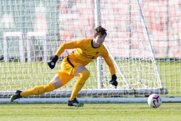 KIRKBY, ENGLAND - Saturday, February 27, 2021: Liverpool's goalkeeper Fabian Mrozek during the Under-18 Premier League match between Liverpool FC Under-18's and Everton FC Under-23's at the Liverpool Academy. Liverpool won 2-1. (Pic by David Rawcliffe/Propaganda)