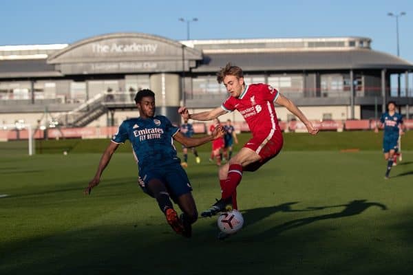 KIRKBY, ENGLAND - Saturday, February 27, 2021: Liverpool's Jake Cain during the Premier League 2 Division 1 match between Liverpool FC Under-23's and Arsenal FC Under-23's at the Liverpool Academy. (Pic by David Rawcliffe/Propaganda)