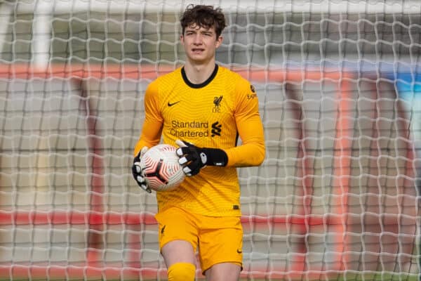 KIRKBY, ENGLAND - Saturday, February 27, 2021: Liverpool's goalkeeper Fabian Mrozek during the Under-18 Premier League match between Liverpool FC Under-18's and Everton FC Under-23's at the Liverpool Academy. Liverpool won 2-1. (Pic by David Rawcliffe/Propaganda)