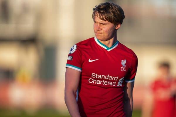 KIRKBY, ENGLAND - Saturday, February 27, 2021: Liverpool's substitute Paul Glatzel during the Premier League 2 Division 1 match between Liverpool FC Under-23's and Arsenal FC Under-23's at the Liverpool Academy. (Pic by David Rawcliffe/Propaganda)