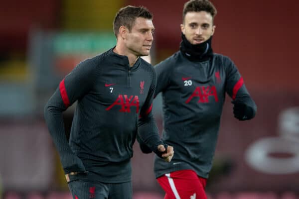 LIVERPOOL, ENGLAND - Thursday, March 4, 2021: Liverpool's James Milner (L) during the FA Premier League match between Liverpool FC and Chelsea FC at Anfield. Chelsea won 1-0 condemning Liverpool to their fifth consecutive home defeat for the first time in the club’s history. (Pic by David Rawcliffe/Propaganda)