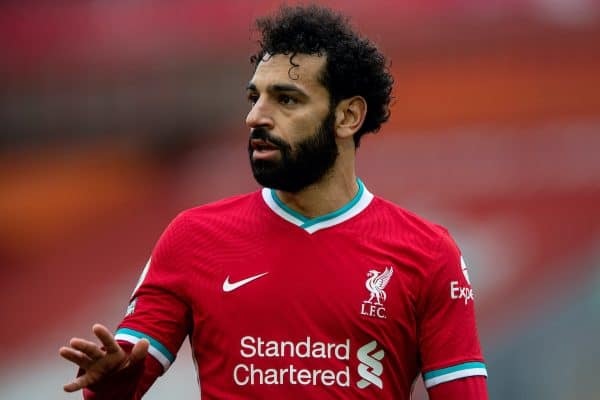 LIVERPOOL, ENGLAND - Sunday, March 7, 2021: Liverpool's Mohamed Salah during the FA Premier League match between Liverpool FC and Fulham FC at Anfield. Fulham won 1-0 extending Liverpool's run to six consecutive home defeats. (Pic by David Rawcliffe/Propaganda)