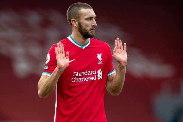 LIVERPOOL, ENGLAND - Sunday, March 7, 2021: Liverpool's Nathaniel Phillips during the FA Premier League match between Liverpool FC and Fulham FC at Anfield. Fulham won 1-0 extending Liverpool's run to six consecutive home defeats. (Pic by David Rawcliffe/Propaganda)