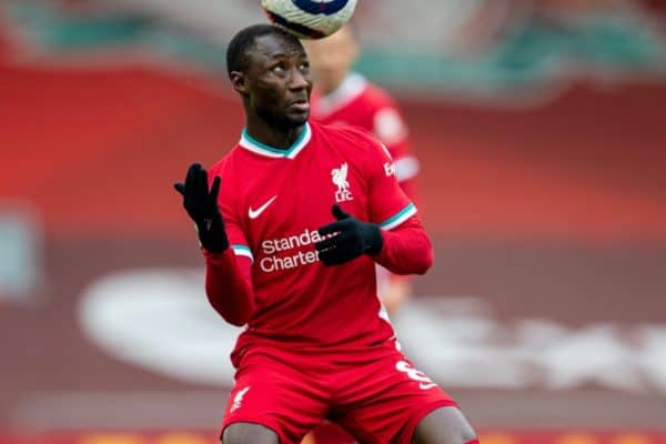 LIVERPOOL, ENGLAND - Sunday, March 7, 2021: Liverpool's Naby Keita during the FA Premier League match between Liverpool FC and Fulham FC at Anfield. Fulham won 1-0 extending Liverpool's run to six consecutive home defeats. (Pic by David Rawcliffe/Propaganda)