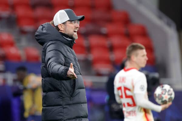 BUDAPEST, HUNGARY - Wednesday, March 10, 2021: Liverpool's manager Jürgen Klopp during the UEFA Champions League Round of 16 2nd Leg game between Liverpool FC and RB Leipzig at the Puskás Aréna. Liverpool won 2-0, 4-0 on aggregate. (Pic ©UEFA)