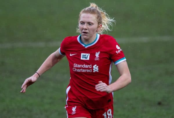 BIRKENHEAD, ENGLAND - Sunday, March 14, 2021: Liverpool's Ceri Holland during the FA Women’s Championship game between Liverpool FC Women and Coventry United Ladies FC at Prenton Park. Liverpool won 5-0. (Pic by David Rawcliffe/Propaganda)