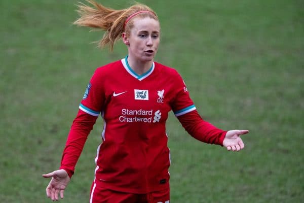 BIRKENHEAD, ENGLAND - Sunday, March 14, 2021: Liverpool's Rachel Furness during the FA Women’s Championship game between Liverpool FC Women and Coventry United Ladies FC at Prenton Park. Liverpool won 5-0. (Pic by David Rawcliffe/Propaganda)