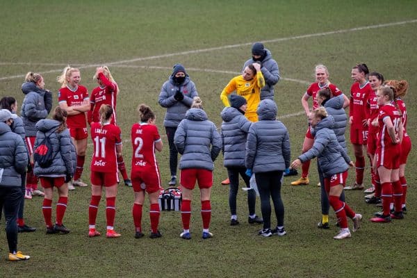 BIRKENHEAD, ENGLAND - Sunday, March 14, 2021: Liverpool players after the FA Women’s Championship game between Liverpool FC Women and Coventry United Ladies FC at Prenton Park. Liverpool won 5-0. (Pic by David Rawcliffe/Propaganda)