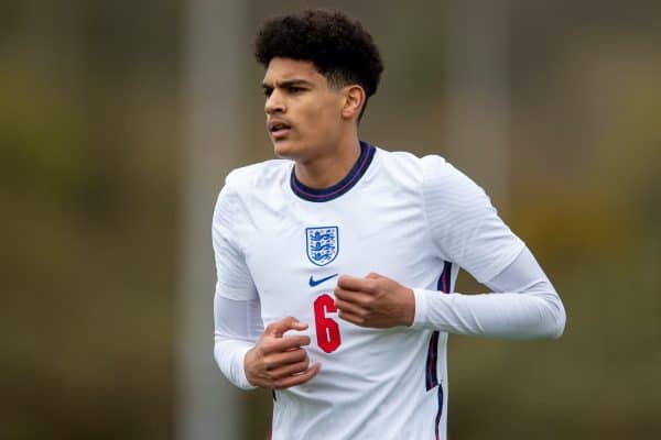 CARDIFF, WALES - Monday, March 29, 2021: England's Jarell Quansah during an Under-18 international friendly match between Wales and England at Leckwith Stadium. England won 2-0. (Pic by David Rawcliffe/Propaganda)