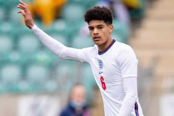 CARDIFF, WALES - Monday, March 29, 2021: England's Jarell Quansah during an Under-18 international friendly match between Wales and England at Leckwith Stadium. England won 2-0. (Pic by David Rawcliffe/Propaganda)