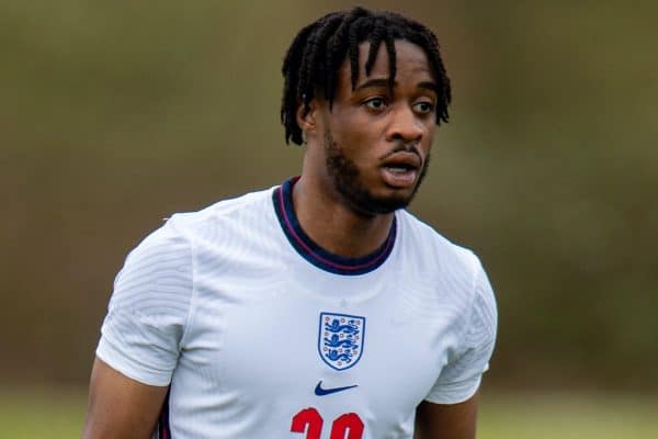 CARDIFF, WALES - Monday, March 29, 2021: England's James Balagizi during an Under-18 international friendly match between Wales and England at Leckwith Stadium. England won 2-0. (Pic by David Rawcliffe/Propaganda)