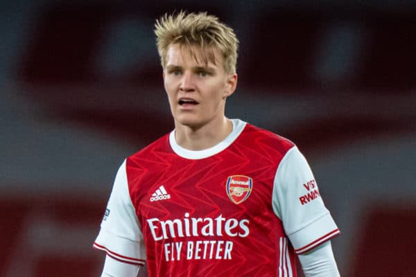 LONDON, ENGLAND - Saturday, April 3, 2021: Arsenal's Martin Ødegaard during the FA Premier League match between Arsenal FC and Liverpool FC at the Emirates Stadium. Liverpool won 3-0. (Pic by David Rawcliffe/Propaganda)