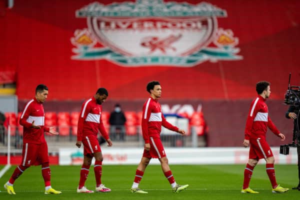 LIVERPOOL, ENGLAND - Saturday, April 10, 2021: Liverpool's Trent Alexander-Arnold walks out before the FA Premier League match between Liverpool FC and Aston Villa FC at Anfield. Liverpool won 2-1. (Pic by David Rawcliffe/Propaganda)