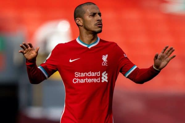 LIVERPOOL, ENGLAND - Saturday, April 10, 2021: Liverpool's Thiago Alcantara during the FA Premier League match between Liverpool FC and Aston Villa FC at Anfield. Liverpool won 2-1. (Pic by David Rawcliffe/Propaganda)