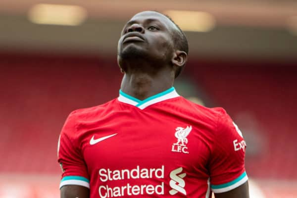 LIVERPOOL, ENGLAND - Saturday, April 10, 2021: Liverpool's Said Mané looks dejected after missing a chance during the FA Premier League match between Liverpool FC and Aston Villa FC at Anfield. Liverpool won 2-1. (Pic by David Rawcliffe/Propaganda)