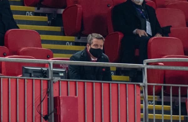 LIVERPOOL, ENGLAND - Wednesday, April 14, 2021: Liverpool's Chief Executive Director Billy Hogan during the UEFA Champions League Quarter-Final 2nd Leg game between Liverpool FC and Real Madird CF at Anfield. The game ended in a goal-less draw, Real Madrid won 3-1 on aggregate. (Pic by David Rawcliffe/Propaganda)