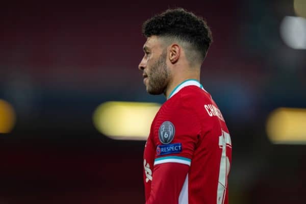 LIVERPOOL, ENGLAND - Wednesday, April 14, 2021: Liverpool's Alex Oxlade-Chamberlain looks dejected after the UEFA Champions League Quarter-Final 2nd Leg game between Liverpool FC and Real Madird CF at Anfield. The game ended in a goal-less draw, Real Madrid won 3-1 on aggregate. (Pic by David Rawcliffe/Propaganda)