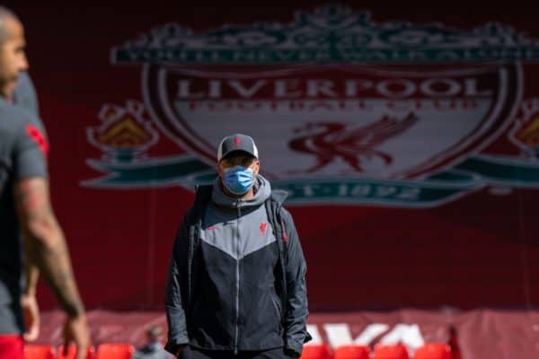 LIVERPOOL, ENGLAND - Saturday, April 24, 2021: Liverpool's manager Jürgen Klopp during the pre-match warm-up before the FA Premier League match between Liverpool FC and Newcastle United FC at Anfield. (Pic by David Rawcliffe/Propaganda)