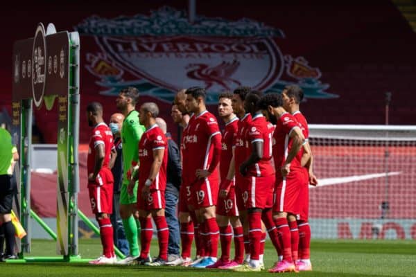 LIVERPOOL, ENGLAND - Saturday, April 24, 2021: Liverpool players line-up before the FA Premier League match between Liverpool FC and Newcastle United FC at Anfield. (Pic by David Rawcliffe/Propaganda)