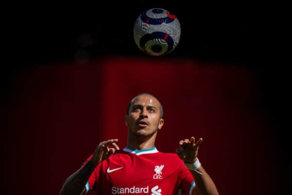 LIVERPOOL, ENGLAND - Saturday, April 24, 2021: Liverpool's Thiago Alcantara during the FA Premier League match between Liverpool FC and Newcastle United FC at Anfield. (Pic by David Rawcliffe/Propaganda)