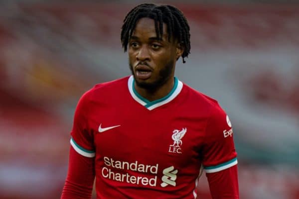 LIVERPOOL, ENGLAND - Friday, April 30, 2021: Liverpool’s James Balagizi during the FA Youth Cup Quarter-Final match between Liverpool FC Under-18's and Arsenal FC Under-18's at Anfield. Liverpool won 3-1. (Pic by David Rawcliffe/Propaganda)