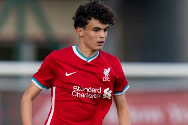 KIRKBY, ENGLAND - Tuesday, May 4, 2021: Liverpool's Stefan Bajcetic during the Under-18 Premier League match between Liverpool FC 18-23's and Derby County FC Under-18's at the Liverpool Academy. (Pic by David Rawcliffe/Propaganda)