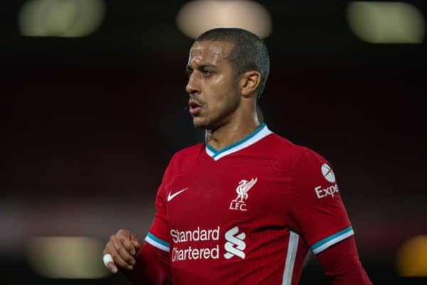 LIVERPOOL, ENGLAND - Saturday, May 8, 2021: Liverpool's Thiago Alcantara during the FA Premier League match between Liverpool FC and Southampton FC at Anfield. Liverpool won 2-0. (Pic by David Rawcliffe/Propaganda)