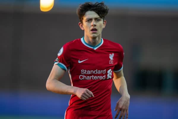 SEAGRAVE, ENGLAND - Monday, May 10, 2021: Liverpool's Owen Beck during the Premier League 2 Division 1 match between Leicester City FC Under-23's and Liverpool FC Under-23's at the Leicester City Training Ground. Liverpool won 2-0. (Pic by David Rawcliffe/Propaganda)