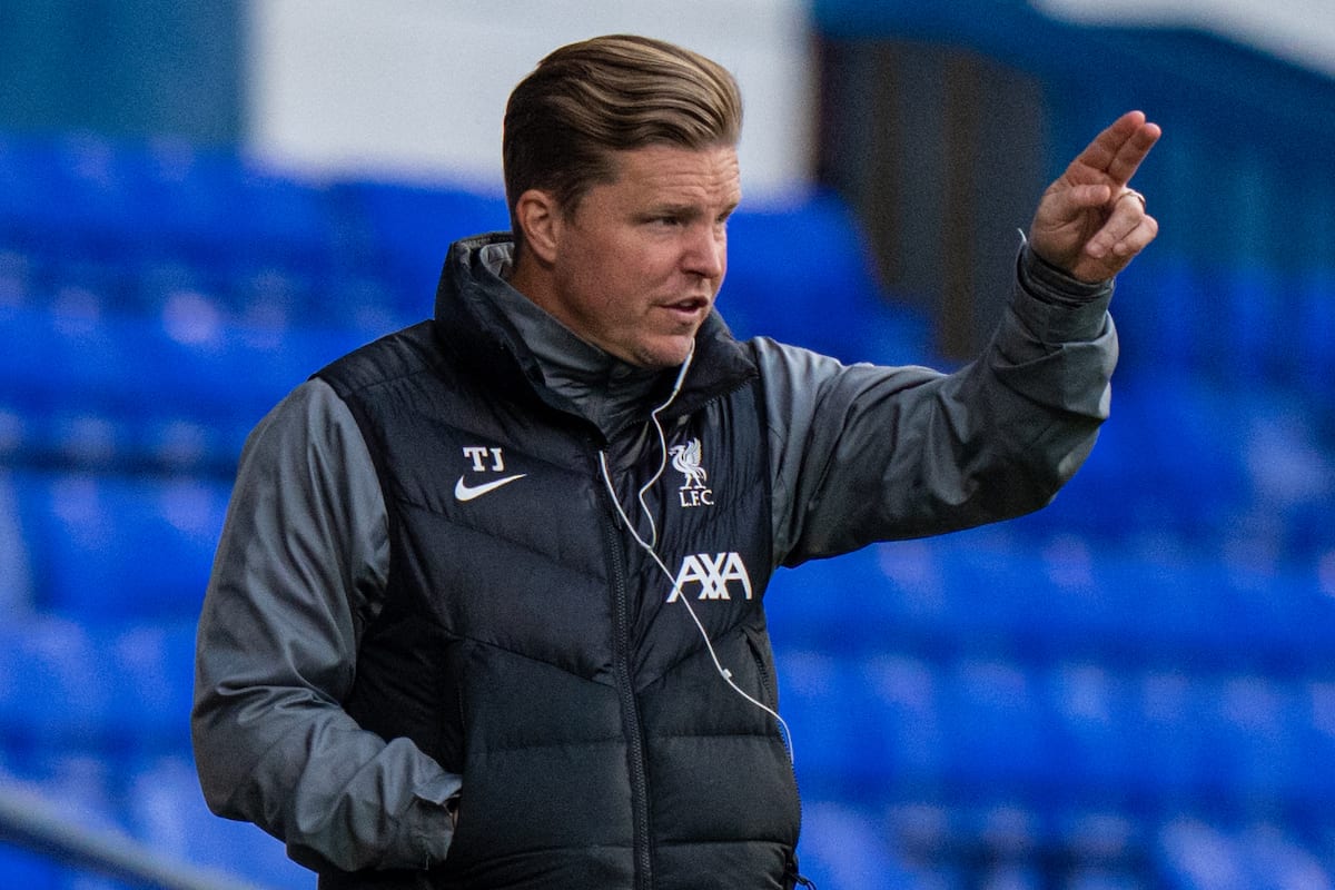 IPSWICH, ENGLAND - Wednesday, May 12, 2021: Liverpool coach Tim Jenkins during the FA Youth Cup Semi-Final match between Ipswich Town FC Under-18's and Liverpool FC Under-18's at Portman Road. (Pic by David Rawcliffe/Propaganda)