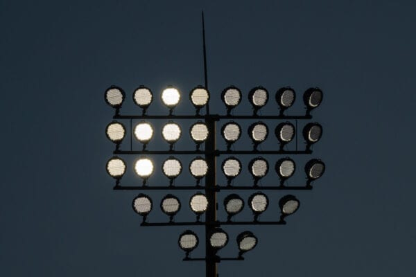 BURNLEY, ENGLAND - Wednesday, May 19, 2021: LED Floodlights during the FA Premier League match between Burnley FC and Liverpool FC at Turf Moor. Liverpool won 3-0. (Pic by David Rawcliffe/Propaganda)