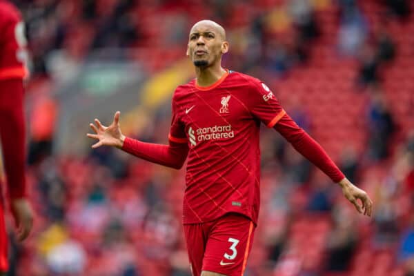 LIVERPOOL, ENGLAND - Sunday, May 23, 2021: Liverpool's Fabio Henrique Tavares 'Fabinho' during the final FA Premier League match between Liverpool FC and Crystal Palace FC at Anfield. Liverpool won 2-0 and finished 3rd in the table. (Pic by David Rawcliffe/Propaganda)