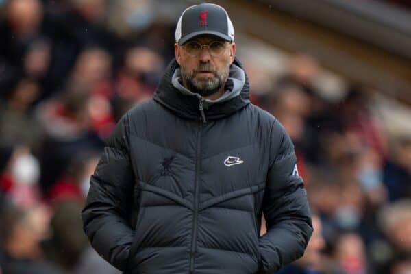 LIVERPOOL, ENGLAND - Sunday, May 23, 2021: Liverpool's manager Jürgen Klopp during the final FA Premier League match between Liverpool FC and Crystal Palace FC at Anfield. Liverpool won 2-0 and finished 3rd in the table. (Pic by David Rawcliffe/Propaganda)