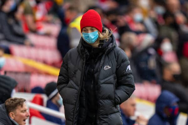 LIVERPOOL, ENGLAND - Sunday, May 23, 2021: Liverpool's head of nutrition Mona Nemmer during the final FA Premier League match between Liverpool FC and Crystal Palace FC at Anfield. Liverpool won 2-0 and finished 3rd in the table. (Pic by David Rawcliffe/Propaganda)