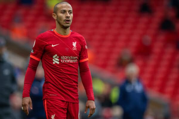 LIVERPOOL, ENGLAND - Sunday, May 23, 2021: Liverpool's Thiago Alcantara during the final FA Premier League match between Liverpool FC and Crystal Palace FC at Anfield. Liverpool won 2-0 and finished 3rd in the table. (Pic by David Rawcliffe/Propaganda)