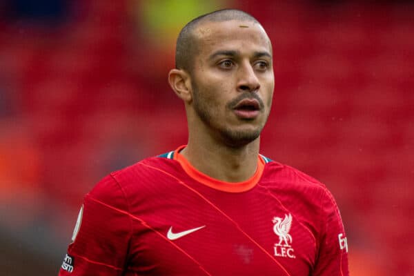 LIVERPOOL, ENGLAND - Sunday, May 23, 2021: Liverpool's Thiago Alcantara during the final FA Premier League match between Liverpool FC and Crystal Palace FC at Anfield. Liverpool won 2-0 and finished 3rd in the table. (Pic by David Rawcliffe/Propaganda)