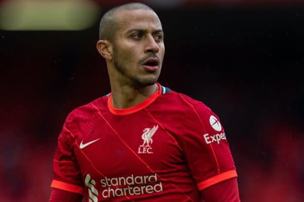 LIVERPOOL, ENGLAND - Sunday, May 23, 2021: Liverpool's Thiago Alcantara during the final FA Premier League match between Liverpool FC and Crystal Palace FC at Anfield. Liverpool won 2-0 and finished 3rd in the table. (Pic by David Rawcliffe/Propaganda)