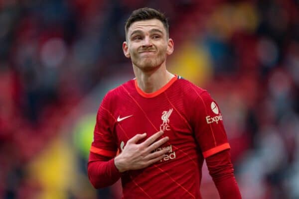 LIVERPOOL, ENGLAND - Sunday, May 23, 2021: Liverpool's Andy Robertson during the final FA Premier League match between Liverpool FC and Crystal Palace FC at Anfield. Liverpool won 2-0 and finished 3rd in the table. (Pic by David Rawcliffe/Propaganda)