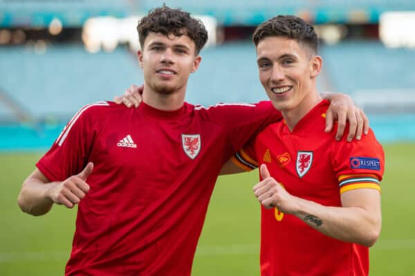 BAKU, AZERBAIJAN - Saturday, June 12, 2021: Wales' Neco Williams (L) and Harry Wilson during a warm-down after the UEFA Euro 2020 Group A match between Wales and Switzerland at the Baku Olympic Stadium. The game ended in a 1-1 draw. (Photo by David Rawcliffe/Propaganda)