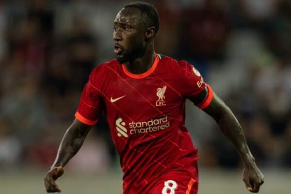 INNSBRUCK, AUSTRIA - Thursday, July 29, 2021: Liverpool's Naby Keita during a pre-season friendly match between Liverpool FC and Hertha BSC at the Tivoli Stadion. Liverpool lost 4-3. (Pic by Jürgen Faichter/Propaganda)