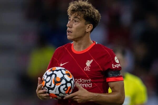 INNSBRUCK, AUSTRIA - Thursday, July 29, 2021: Liverpool's Kostas Tsimikas during a pre-season friendly match between Liverpool FC and Hertha BSC at the Tivoli Stadion. Liverpool lost 4-3. (Pic by Jürgen Faichter/Propaganda)