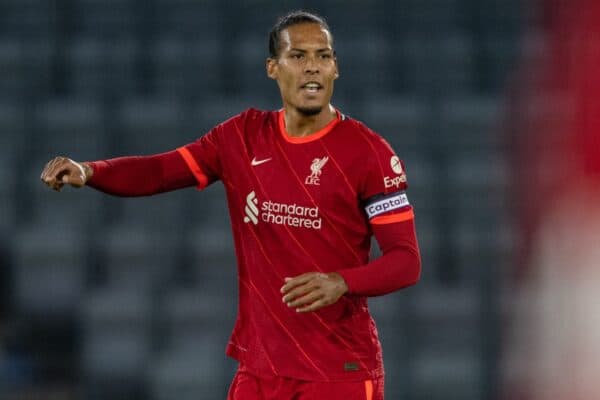 INNSBRUCK, AUSTRIA - Thursday, July 29, 2021: Liverpool's captain Virgil van Dijk makes his return from a long injury lay off as a substitute during a pre-season friendly match between Liverpool FC and Hertha BSC at the Tivoli Stadion. Liverpool lost 4-3. (Pic by Jürgen Faichter/Propaganda)