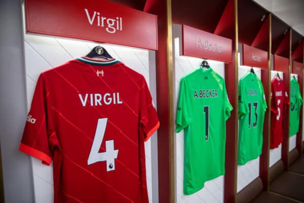 Anfield, changing room, matchday, Van Dijk. (Pic by David Rawcliffe/Propaganda)