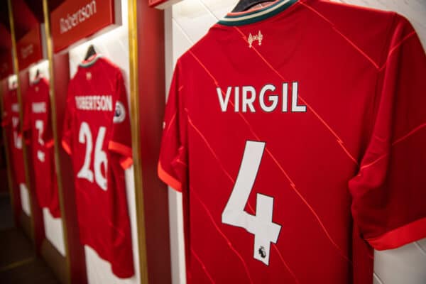 Anfield, changing room, matchday, Van Dijk. (Pic by David Rawcliffe/Propaganda)