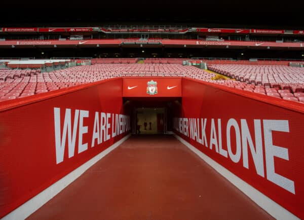 YNWA - the players' tunnel at Anfield. (Pic by David Rawcliffe/Propaganda)