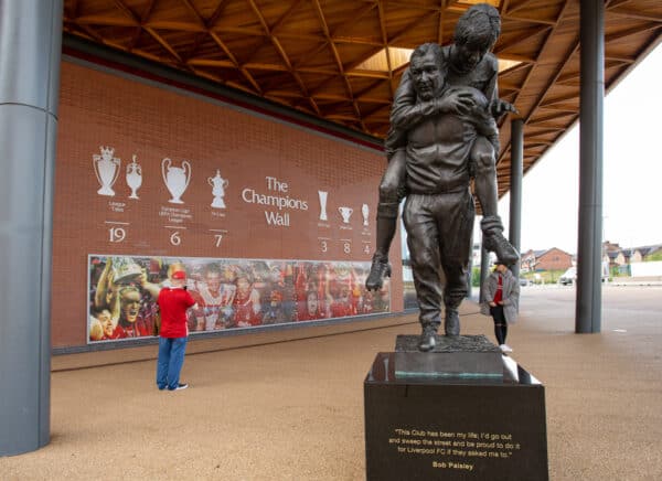 LIVERPOOL, ENGLAND - Friday, August 6, 2021: The Champions Wall at Anfield. A mosaic of photographs of Liverpool supporters. (Pic by David Rawcliffe/Propaganda)