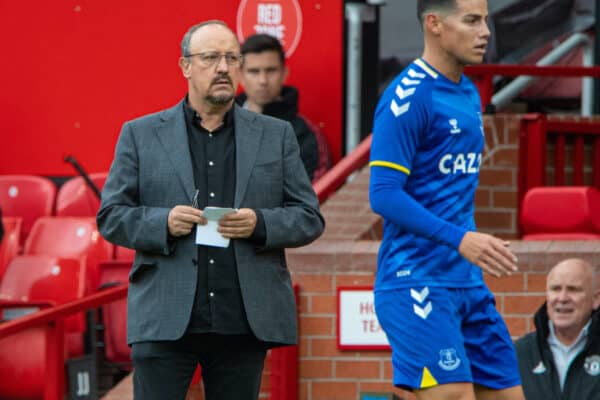 MANCHESTER, ENGLAND - Saturday, August 7, 2021: Everton's manager Rafael Benítez (L) and James Rodríguez during a pre-season friendly match between Manchester United FC and Everton FC at Old Trafford. (Pic by David Rawcliffe/Propaganda)