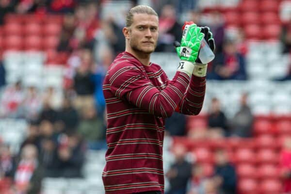 LIVERPOOL, ENGLAND - Sunday, August 8, 2021: Liverpool's goalkeeper Loris Karius during the pre-match warm-up before a pre-season friendly match between Liverpool FC and Athletic Club de Bilbao at Anfield. The game ended in a 1-1 draw. (Pic by David Rawcliffe/Propaganda)