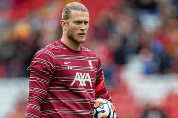 LIVERPOOL, ENGLAND - Sunday, August 8, 2021: Liverpool's goalkeeper Loris Karius during the pre-match warm-up before a pre-season friendly match between Liverpool FC and Athletic Club de Bilbao at Anfield. The game ended in a 1-1 draw. (Pic by David Rawcliffe/Propaganda)