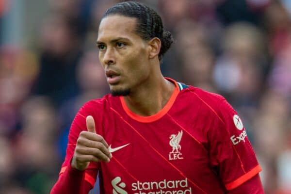 LIVERPOOL, ENGLAND - Sunday, August 8, 2021: Liverpool's Virgil van Dijk during a pre-season friendly match between Liverpool FC and Athletic Club de Bilbao at Anfield. The game ended in a 1-1 draw. (Pic by David Rawcliffe/Propaganda)