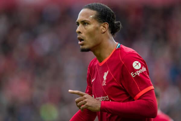 LIVERPOOL, ENGLAND - Sunday, August 8, 2021: Liverpool's Virgil van Dijk during a pre-season friendly match between Liverpool FC and Athletic Club de Bilbao at Anfield. The game ended in a 1-1 draw. (Pic by David Rawcliffe/Propaganda)